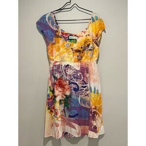 Jams World Dress Fun Floral Print Empire Waist Button Closure Womans Size M‎